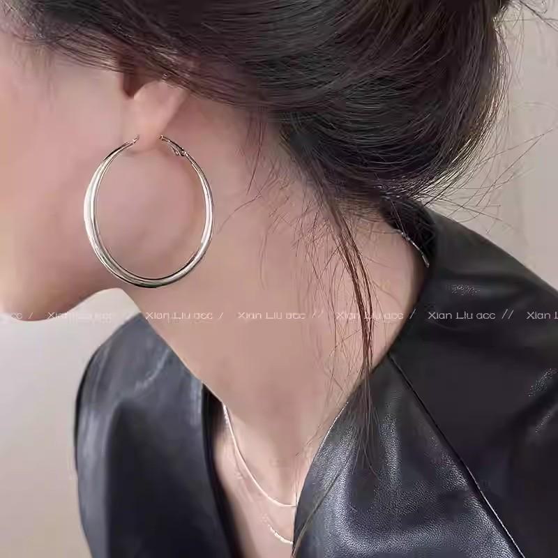 

Роскошные геометрические серьги для женщин: Супер блестящие, большие классические серьги-кольца A2191, One pair серебряный