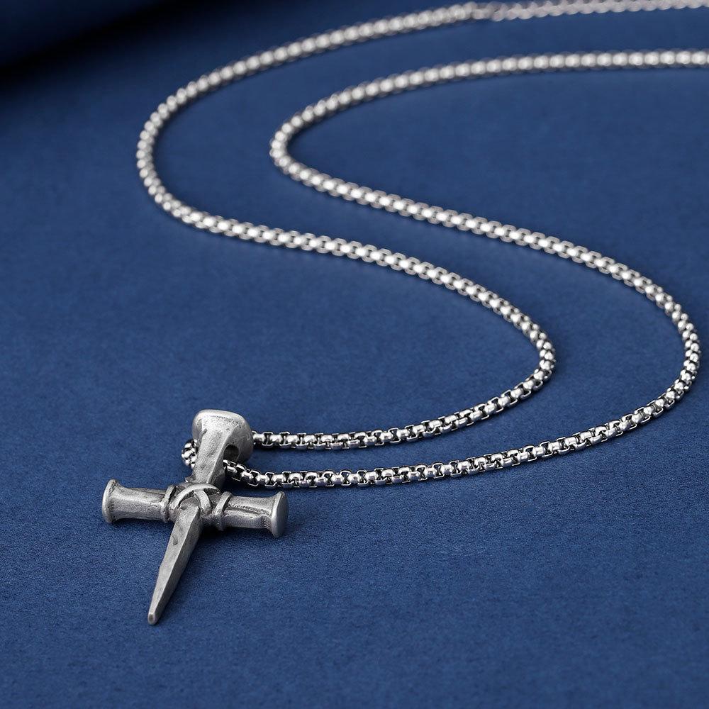 Personality Trend European and American Hip Hop Punk Style Nail Cross Pendant Street Classic Trendy Man Titanium Steel Necklace