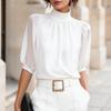 Women's High Neck Mesh Blouse with Puff Sleeves and Three-Quarter Length Sleeves