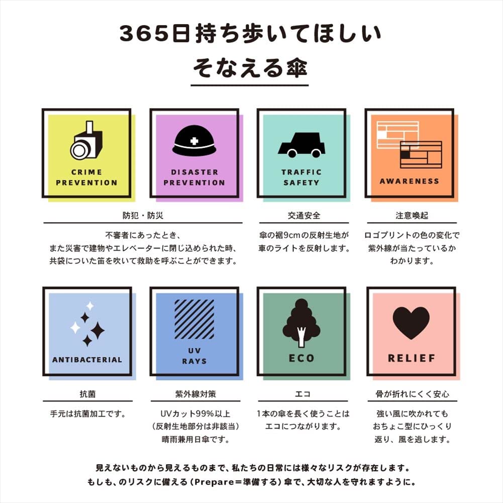 Ogawa SONAERU PARASOL Folding Black and Blocks Over of UV Suitable for Rain or Reflective UV Checker that Changes Color in UV Includes Emergency