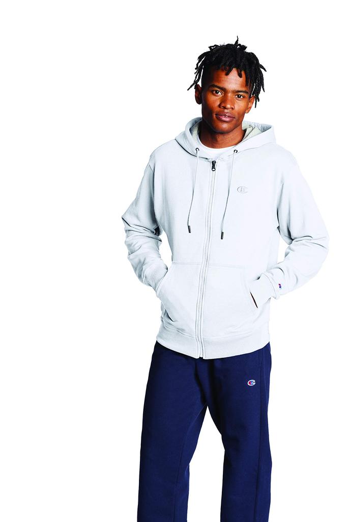 Champion Power Blend Fleece US White Men's Full-Zip Hoodie, Size X-Large, Color