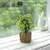 Creative Wooden Basin with Artificial Green Plant Bonsai Ornament for Display and Decoration.