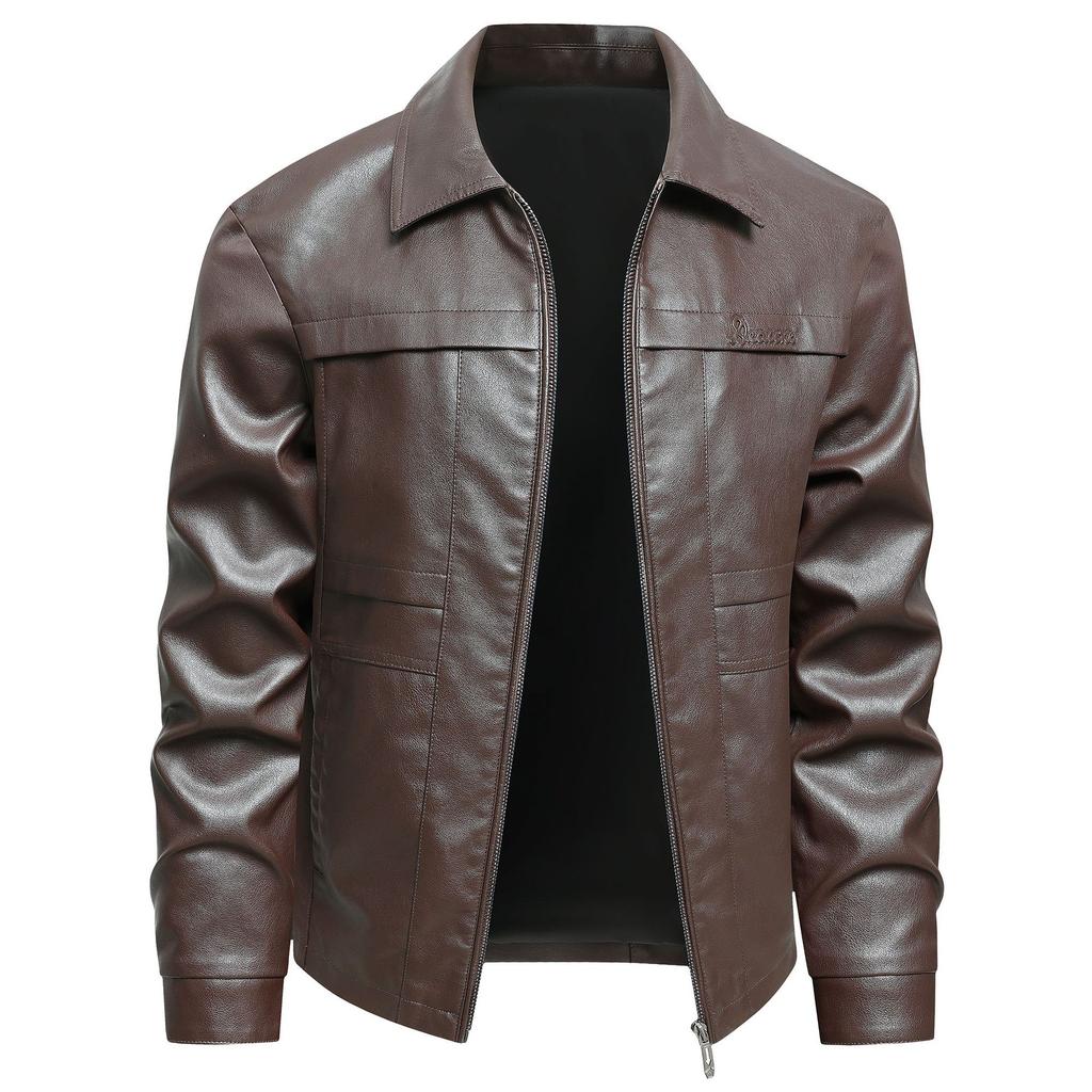 Leather jacket men's new leather jacket men's spring and autumn lapel jacket windproof waterproof casual top American tide