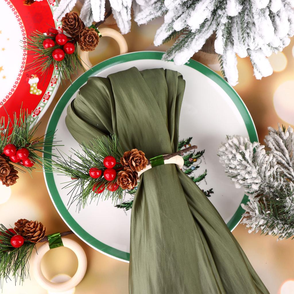 16 Pieces Christmas Napkin Rings Holder Pine Cones Napkin Rings Holder Wood Christmas Napkin Rings Dining Table Setting Decorati
