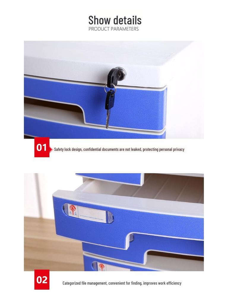 4-Drawer Lockable Plastic Office File Cabinet, Thickened Storage Box