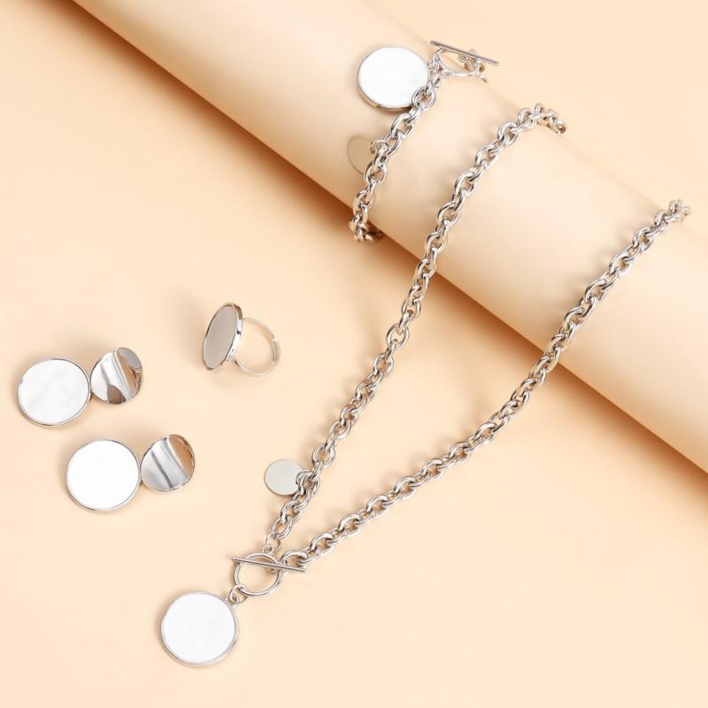 5pcs/set Light White Shell Pendant Jewelry Sets for Women Trendy Necklace Bracelet Earrings Ring Wedding Jewelry Gifts