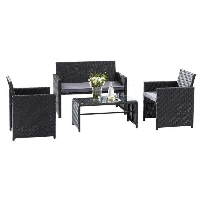 Lounge Set Black Glass S 2+F 1+TB Wilsa Garden