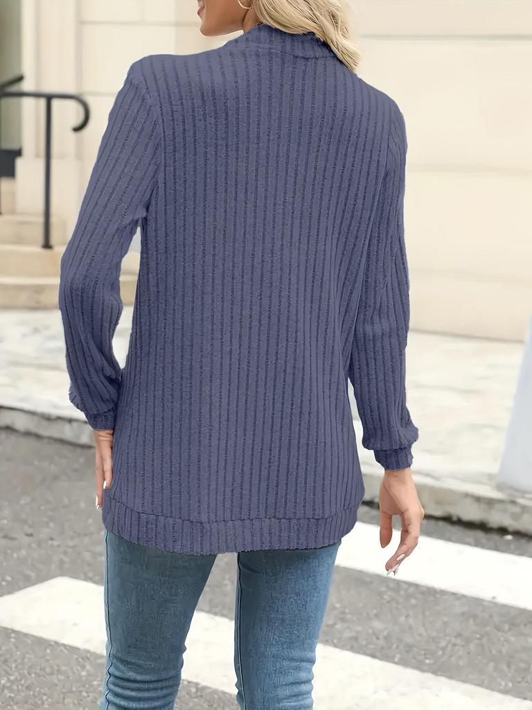 2025 Autumn/Winter Solid Color Ribbed Patchwork Long Sleeve Cardigan