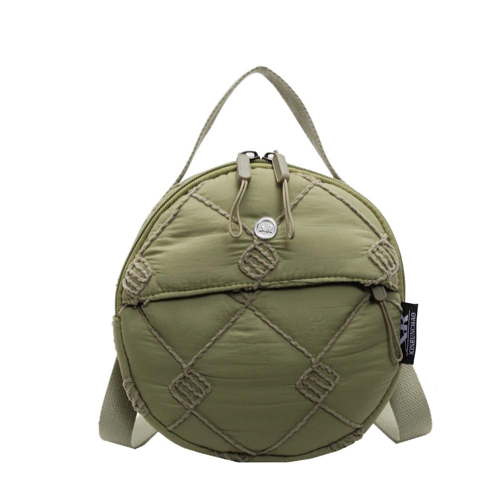 

Nylon Space Cotton Crossbody Bag Embroidery Small Round Bag Portable Argyle Shoulder Bag Women зелёный