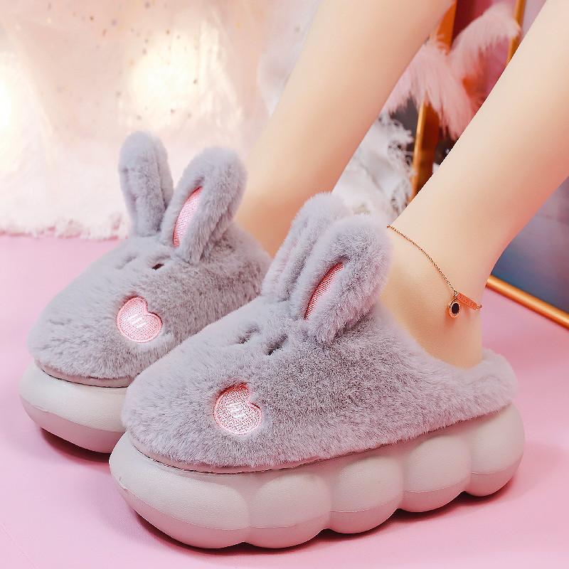 Fashion White Rabbit Hare Slippers Women's Cute Animal Platform Home Mules Shoes Girls Bedroom Plush Slides Slipper Ears Indoor Shoes