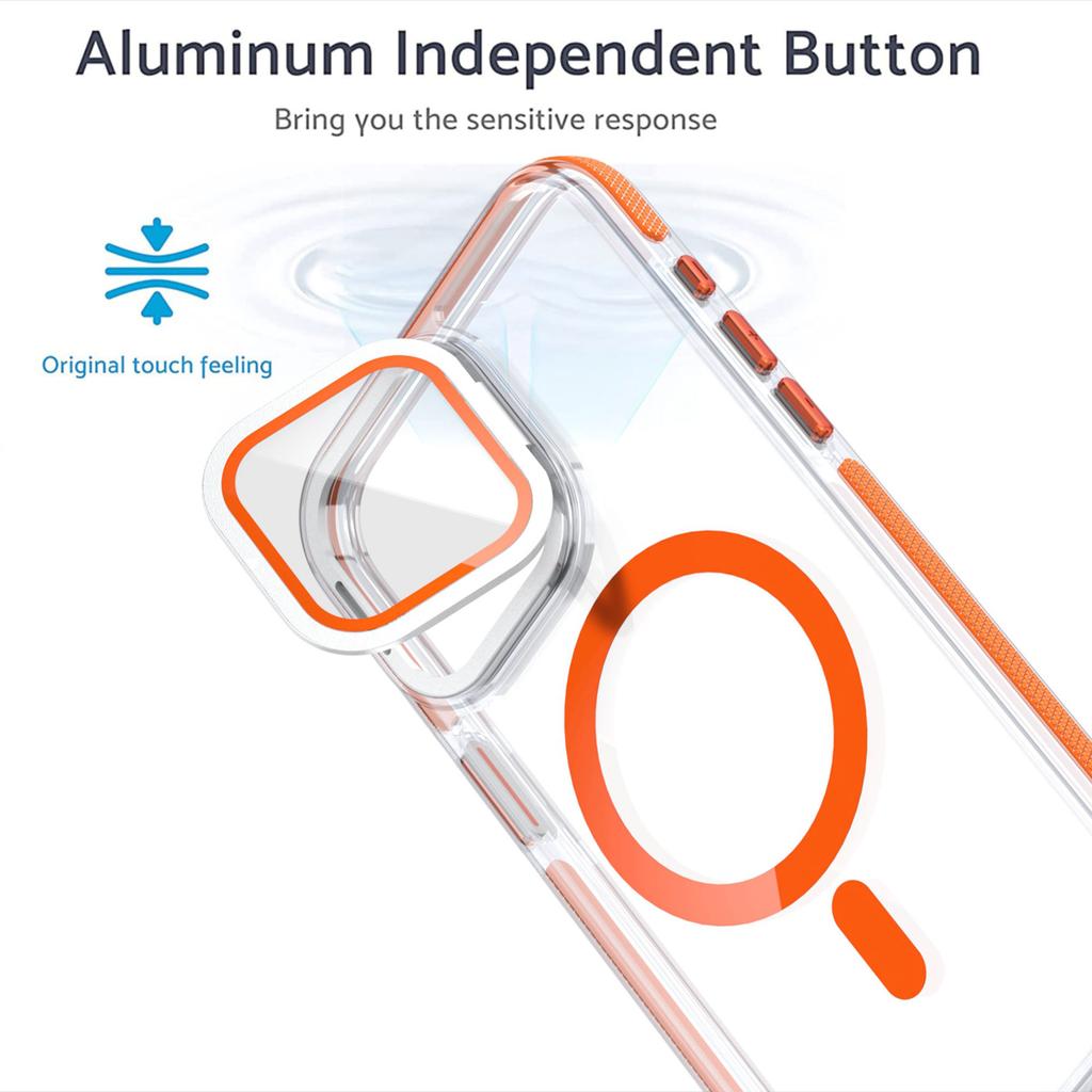 For iPhone 15 Pro Max Magnetic Case TPU Acrylic Clear Phone Back Cover with Lens Protector Kickstand