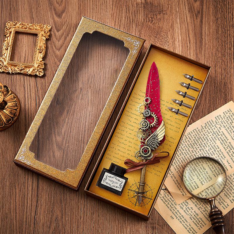 Set stilou Duker: Pană elegantă europeană retro pentru caligrafie cu ceară de sigiliu, perfectă pentru exersarea caligrafiei și prezentare în cutie cadou.