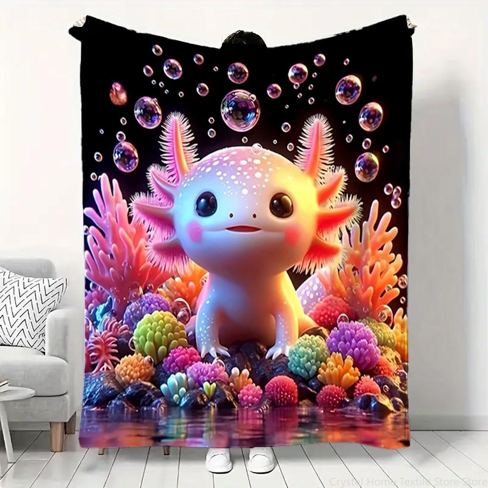 Flannel Throw Blanket Cute Cartoon Little Salamander HD Print,suitable for Sofas,beds,offices,travel,camping Chairs,warm Blanket