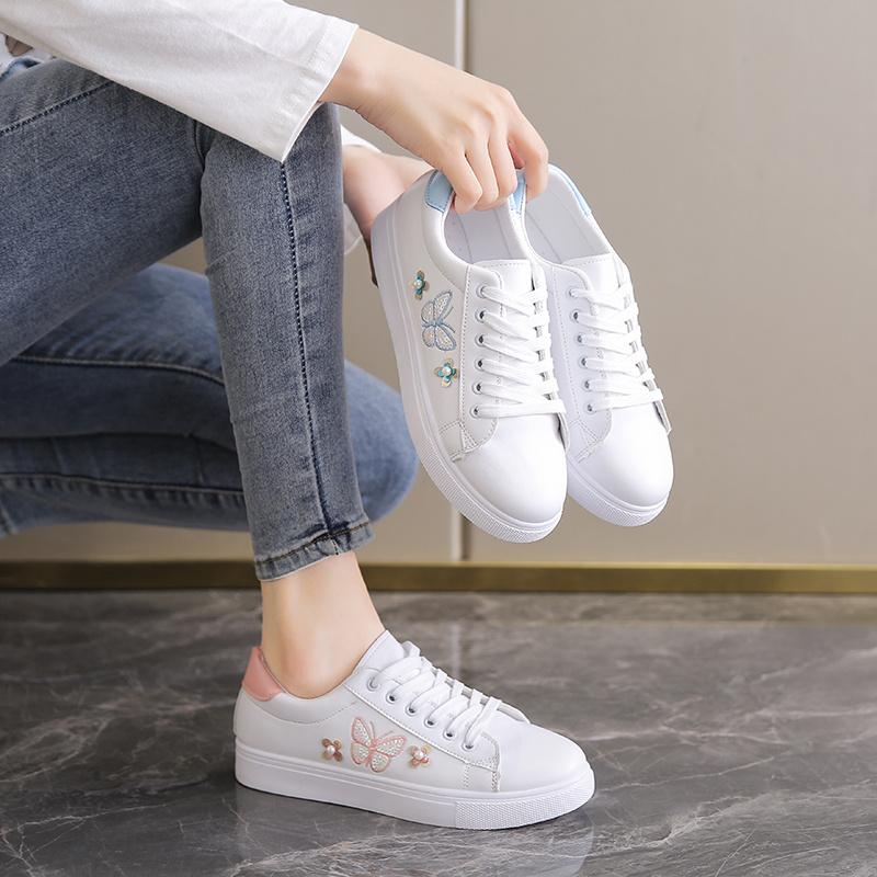 Shoes  Women Running Spring Autumn Fashion White Breathable Embroidered Flower Lace-Up Casual Sneakers Zapatos De Mujer