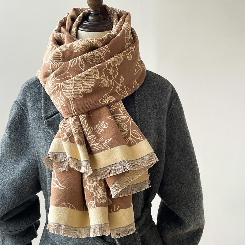 Luxury Floral Print Scarf For Women Warmer Winter Cashmere Pashmina Scarves Shawls Female Thick Blanket Wraps Foulard