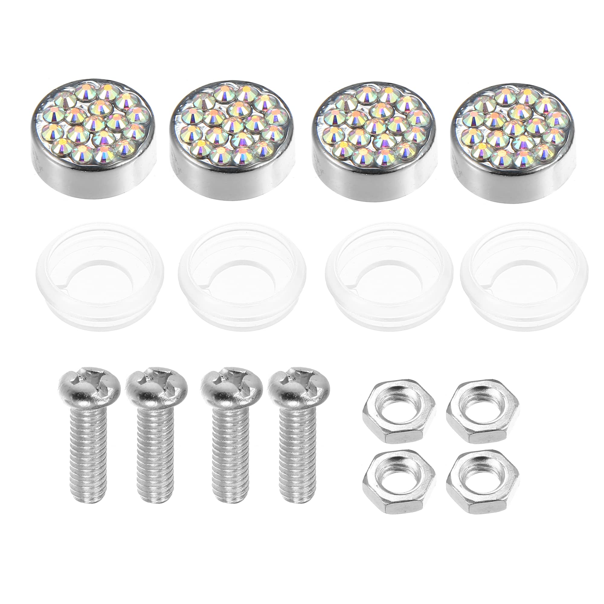 uxcell Car License Plate Fastener Screw Cap Cover Rhinestone License серебряный