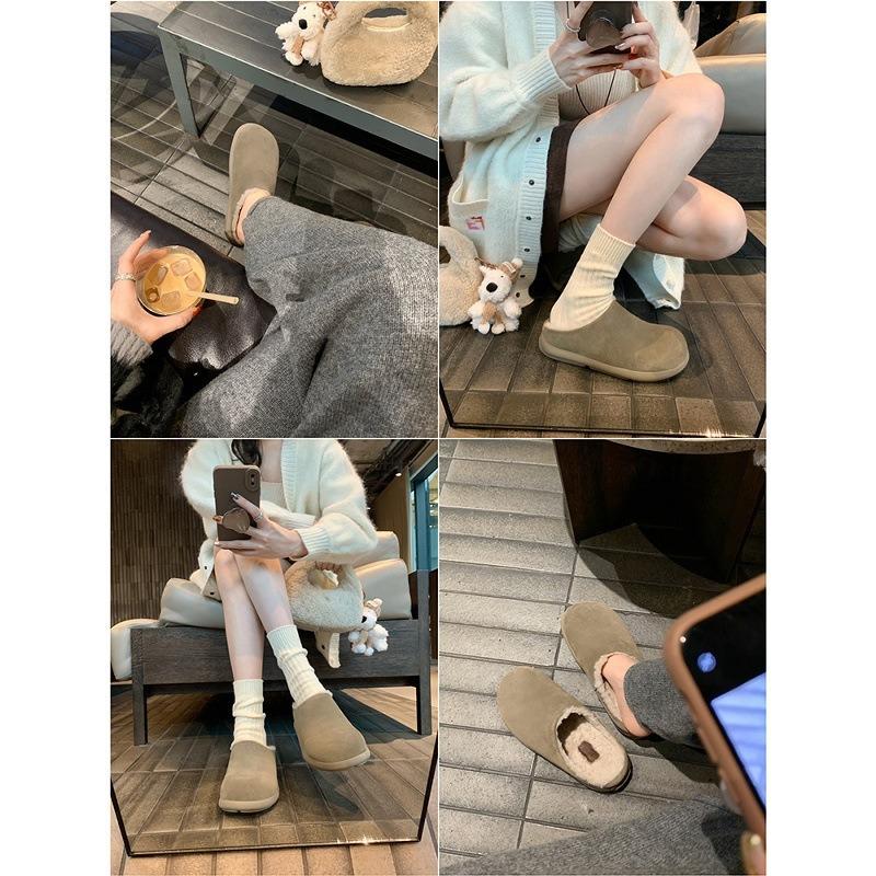 Rindslederversion~ Wolle kleiner Kartoffelsack Kopf Innenhöhenerhöhung flauschige Hausschuhe Damen Samt warme Baumwollschuhe