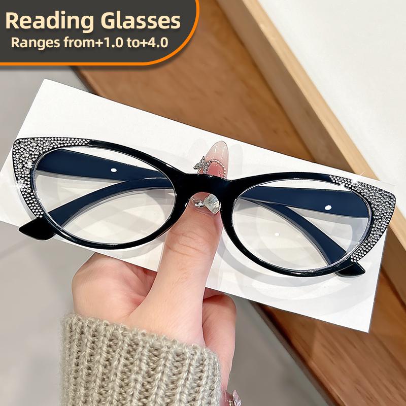 

Модные очки для чтения с бриллиантами и очки для чтения с высоким разрешением «кошачий глаз» для женщин среднего и пожилого возраста 100 чёрный