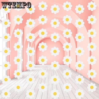 5pcs Daisy Boho Party Garlands Decorations Groovy Daisy Paper Garlands White Flower Hanging Garland Banner Hippie Flower Cutouts
