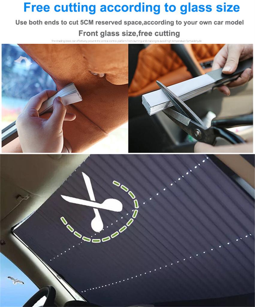 Universal Double-deck 46*130cm Car Retractable Folding Foldable Rear Window Sun Shade Block Visor Folding Auto Windshield Cover PU Leather Handle