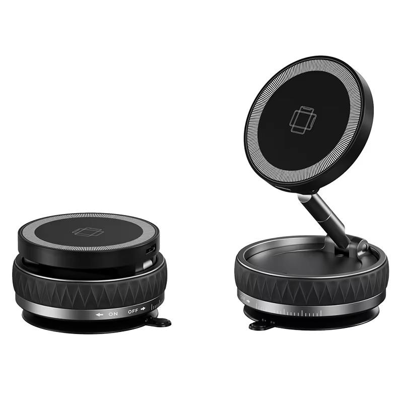 New Folding Dashboard Car Mobile Phone Holder 360-Degree Rotating Magnetic 15W Wireless Fast Charging Alloy Holder Mini Light