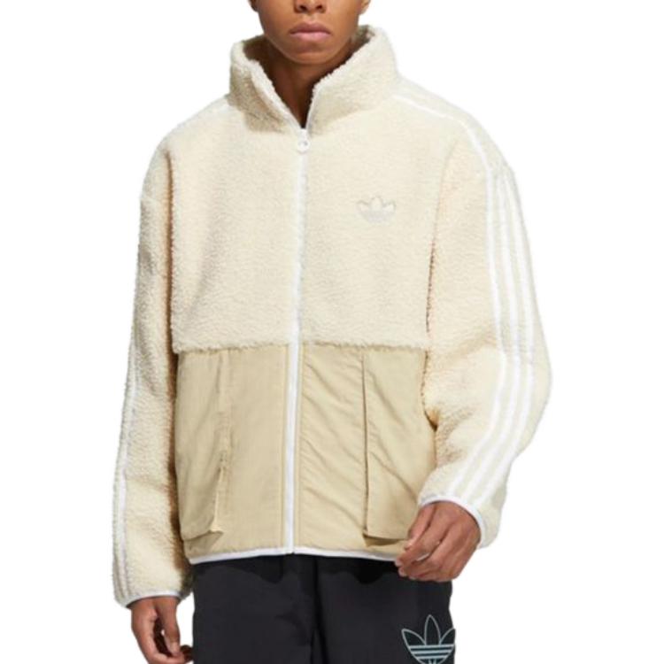 adidas Giacca in Pile Originals Classic Trefoil con Collo Alto e Tasca a Marsupio Unisex Giacche Bianco Sporco HY1378