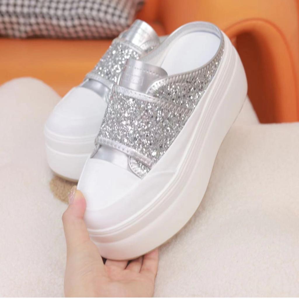 Baotou half slippers women's 2025 new Velcro simple heeless slippers women's casual platform shoes women's fashion