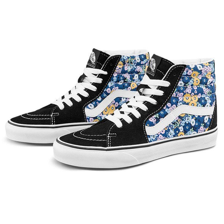 Vans Sk8 Floral Casual High-Top Skate Shoes Unisex Sneakers Black White Blue VN0A5JMJFF1