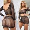 Sexy Black Fishnet Erotic Lingerie Underwear Elastic Hot Women Costumes For Hollow Mesh Skirt Two Pcs Set Transparent Clothing