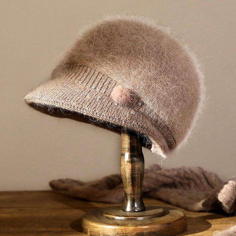 Autumn and winter women's knitted hat thickened ear protector mother warm hat rabbit hair blended wool hat go out cold