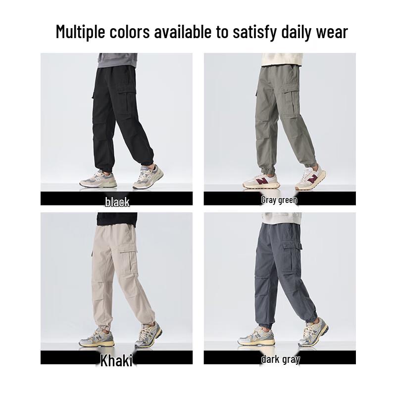 Men's Pleated Loose Cotton Cargo Ankle-Length Jogger Pants