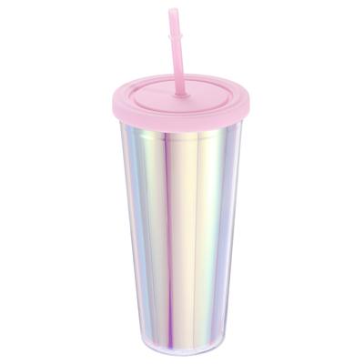 Kubek akrylowy z pokrywką i słomką 24 uncje Akrylowe kubki z podwójną ścianką na kawę mrożoną Iridescentny podróżny na urodziny prezenty imprezy