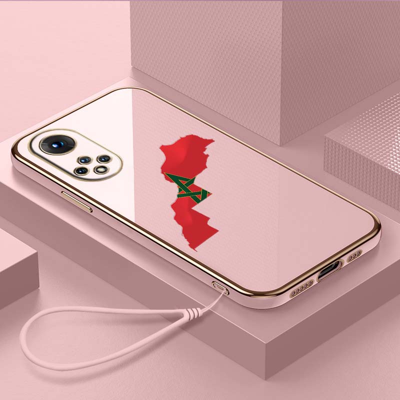 

Роскошный чехол для телефона из ТПУ с ремешком для Huawei Y6P Y7 Y9 Prime 2019 Y9S Honor 70 90 Lite X7A X9A 5G, чехлы A21, чехол с картой и флагом Марокко Huawei P40 Lite 5G