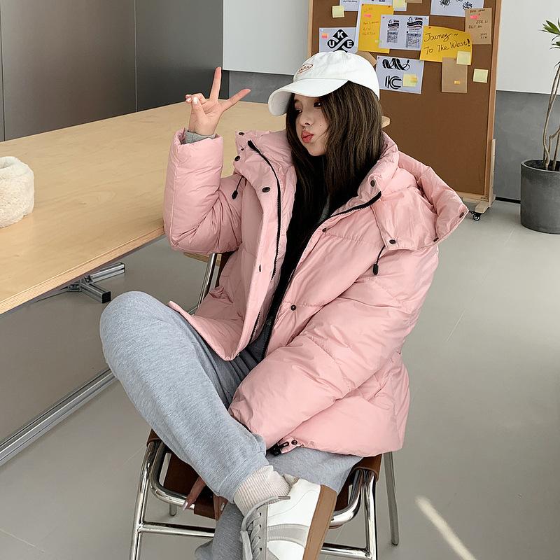 New Loose Hooded Cotton-padded Jacket Women's Extended Over-the-knee Bread Coat In Winter.