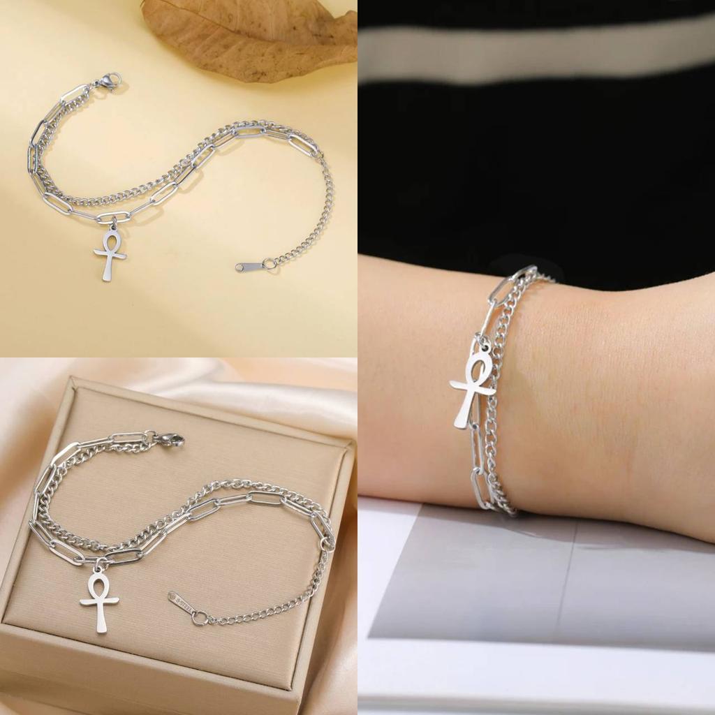 Retro Vintage Bracelet Charm Amulet Talisman Ankh Cross Men Women Egypt Egyptian Key Life Religious Jewelry Gift Hip Hop Rock Goth Gothic