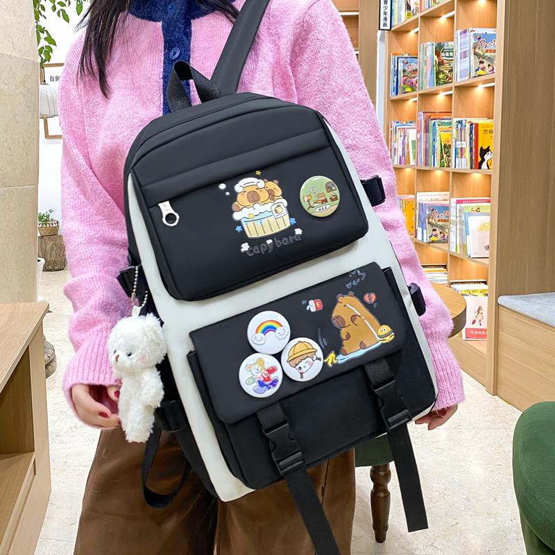 Pięcioczęściowy Zestaw Plecaków Dziewczęcy Plecak Płócienny z Kreskówką Chilren Plecak Szkolny o Dużej Pojemności dla Uczniów Szkoły Podstawowej