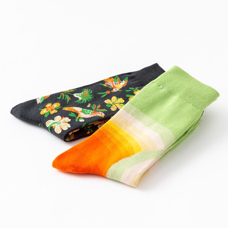 Módní pánské ponožky Česané bavlněné ponožky Kreslené zvíře Pták Květ Geometrické Novelty Crew Socks