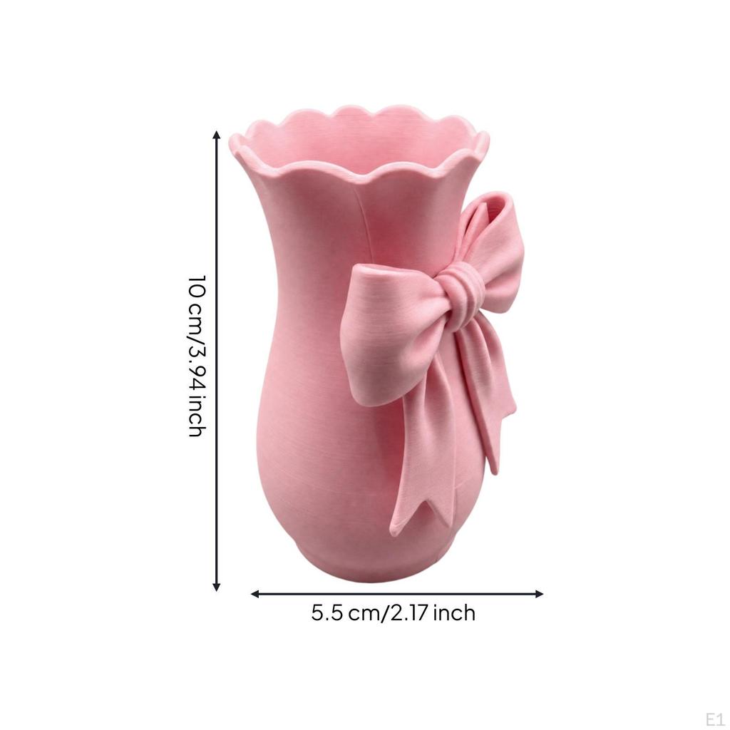 Flower Vase with Bow Matte Textured ThreedimensionalPrinted Style for Bedroom Decor,