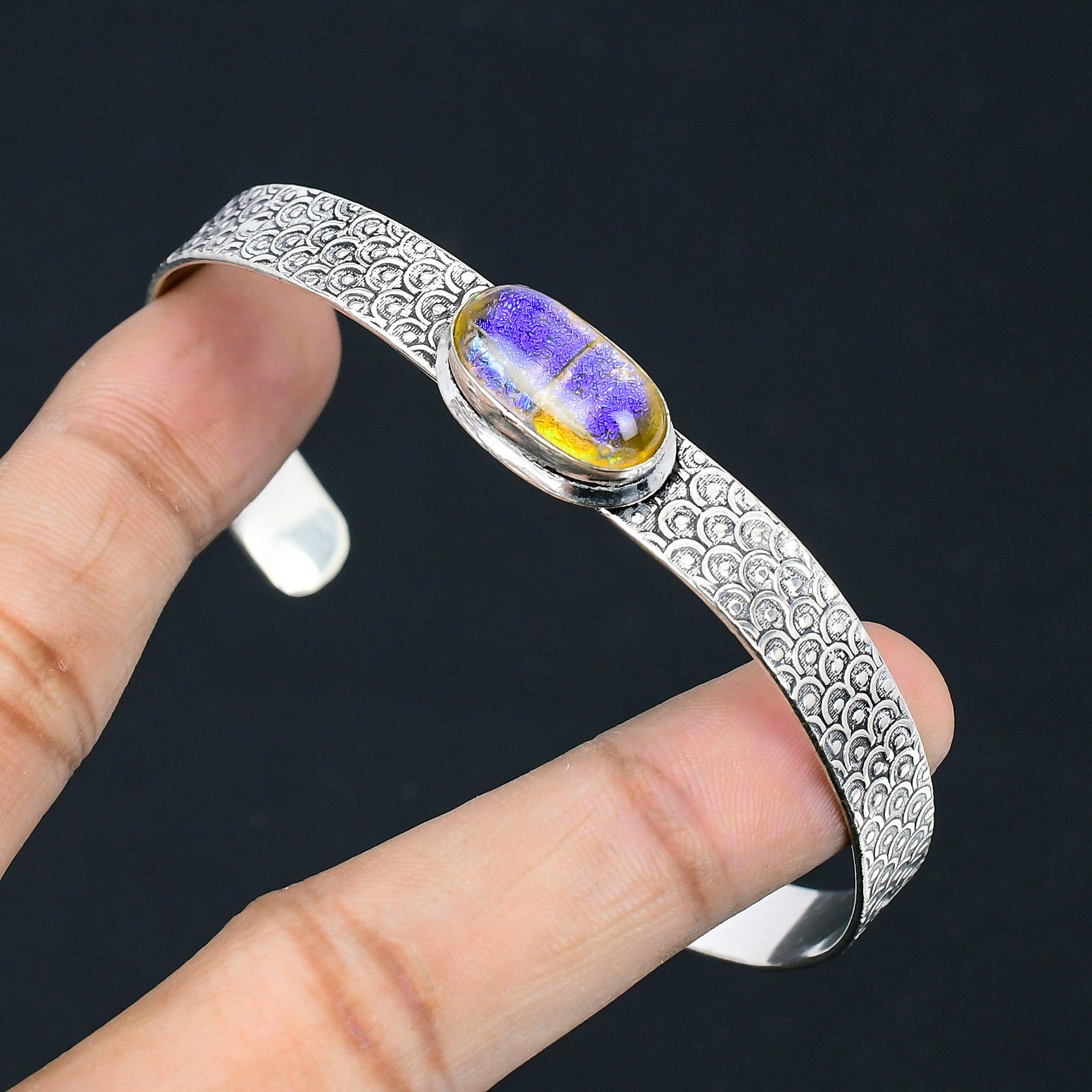

Mothers day Deal 925 Silver Natural American Dichroic Glass Engagement Bangle Adjustable