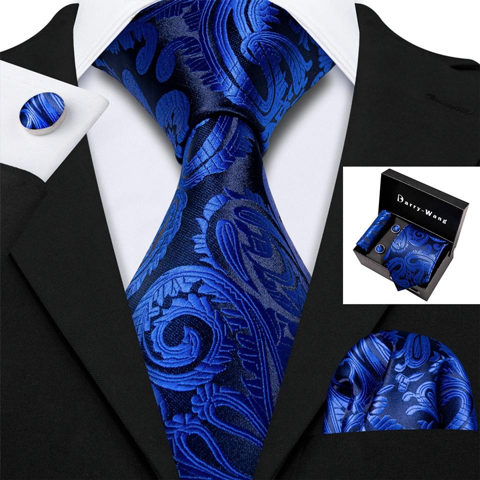 

Прохладный галстук с узором пейсли, нагрудные квадратные запонки, подарочная коробка для мужчин, бирюзово-зеленый шелковый комплект галстуков Barry.Wang