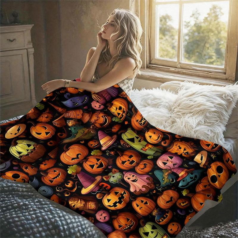 Halloween Pumpkin-s Flannel Blanket Warm Soft Halloween Christmas Decorative Couch Warm Cozy All-Season Gift