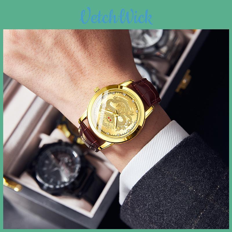 Dragonthemed Mens Wristwatch With Alloy Case And Quartz Movement For Daily Use