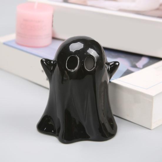Keramická svítící dekorace duch Malá bílá figurka ducha LED Halloweenský duch Stolní ozdoba pro vnitřní domácí dekoraci