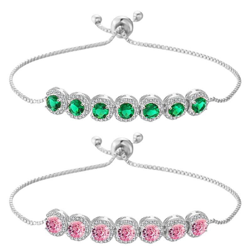 Classic Full Diamond Crystal & Emerald Zircon Adjustable Women's Bracelet S5243