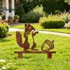 Garden Landscape Ornament Rusty Metal Squirrel with Acorn Stake, Cute Animal Silhouette Sculpture, Outdoor Plant Bed Decor Decorative Outside Yard Art