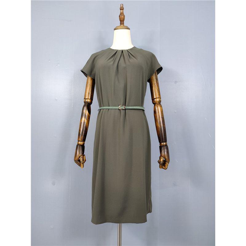 

Ruched Export Work Clothing Flying Sleeves with Belt Dress Army Green (with Belt) X L