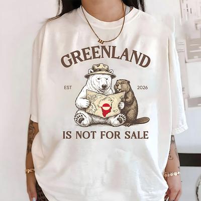 Grönland steht nicht zum Verkauf T-Shirt Lieber Grönland Tier Cartoon Print Kleidung Bequem 100% Baumwolle Lässig Kurzarm Unisex T-Shirt Herren Damen Kleidung