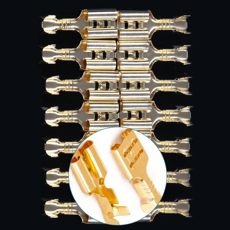 100PCS 4.8mm Gold Brass Car Speaker Female Spade Terminal Wire Connector New