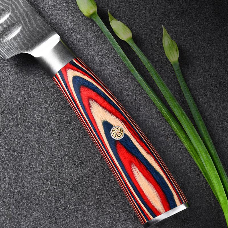 Kuchyňské nože z damaškové oceli Kuchyňské nože Kráječ ovoce Užitkový nůž Barva Dřevěná rukojeť Nástroje na vaření