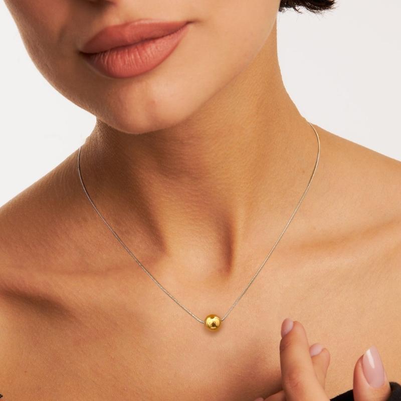 Delicate Stainless Steel Adjustable Necklace and Bracelet Set for Unisex with Round Sphere Pendant Luxurious Jewelry